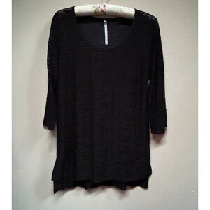 Cop. Copine Top Womens Large Black Scoop Neck Knit Semi-Sheer 3/4 Sleeve Tunic